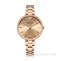 CURREN 9017 Novos relógios femininos relógio de marca de luxo rosa ouro feminino relógio de quartzo mostrador padrão de madeira criativa relógio de pulso da moda quente